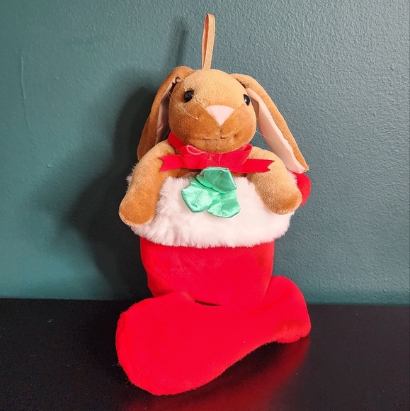 Vintage 1985 Plush Velveteen Rabbit Christmas Stocking Stuffed Animal - Picture 1 of 4